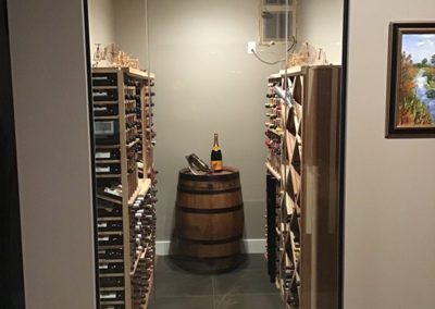 Glass door on wine cellar